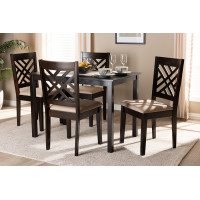 Baxton Studio RH317C-Sand/Dark Brown-5PC Dining Set Caron Modern and Contemporary Sand Fabric Upholstered Espresso Brown Finished Wood 5-Piece Dining Set